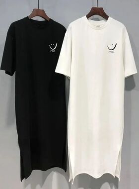 Women's Summer New Short Sleeved T-shirt Dress Loose Mid Len