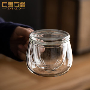 左茗右器大肚耐热玻璃杯带把手泡茶杯茶水分离菊花茶专用杯子水杯
