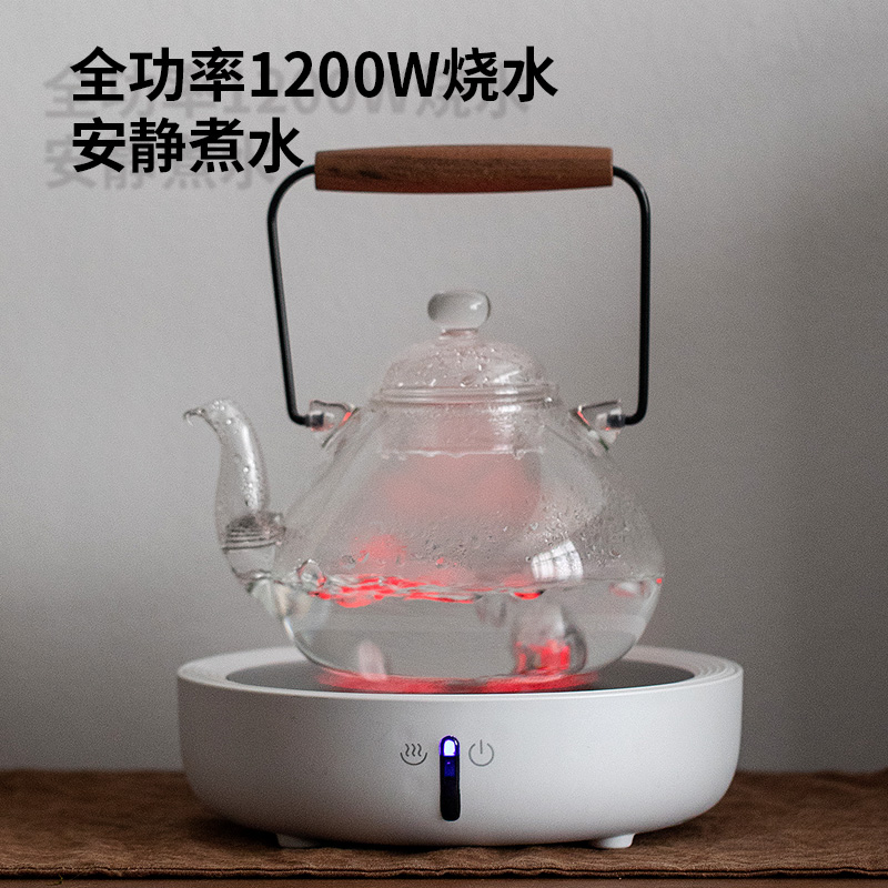 左茗右器圆形电陶炉家用煮茶套装户外烤茶炉大功率烧水触屏电器 - 图3