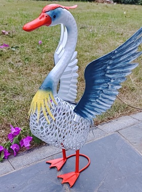 太阳能户外氛围带灯蓝翅天鹅工艺品铁艺园区公园装饰造景