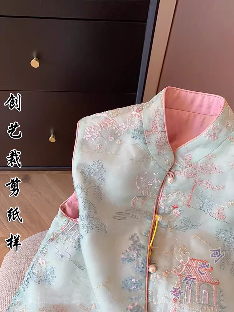 做衣服的图 E19新中式国风立领马甲女春复古名媛外穿无袖背心纸样 - 图1