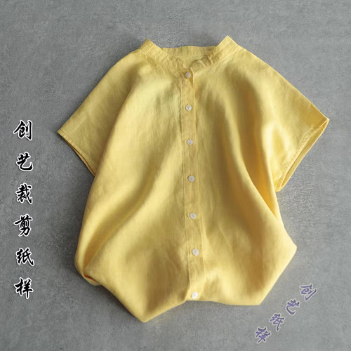做衣服的图纸 CX246亚麻立领上衣衬衫春夏季宽松棉麻女装裁剪纸样 - 图2