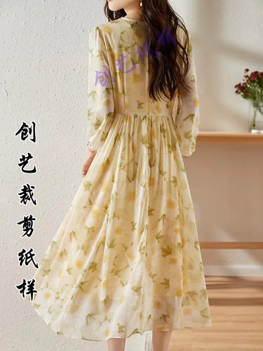 纸样版N280赫本风法式雪纺连衣裙女早秋季新款小个子裙子裁剪图纸 - 图3