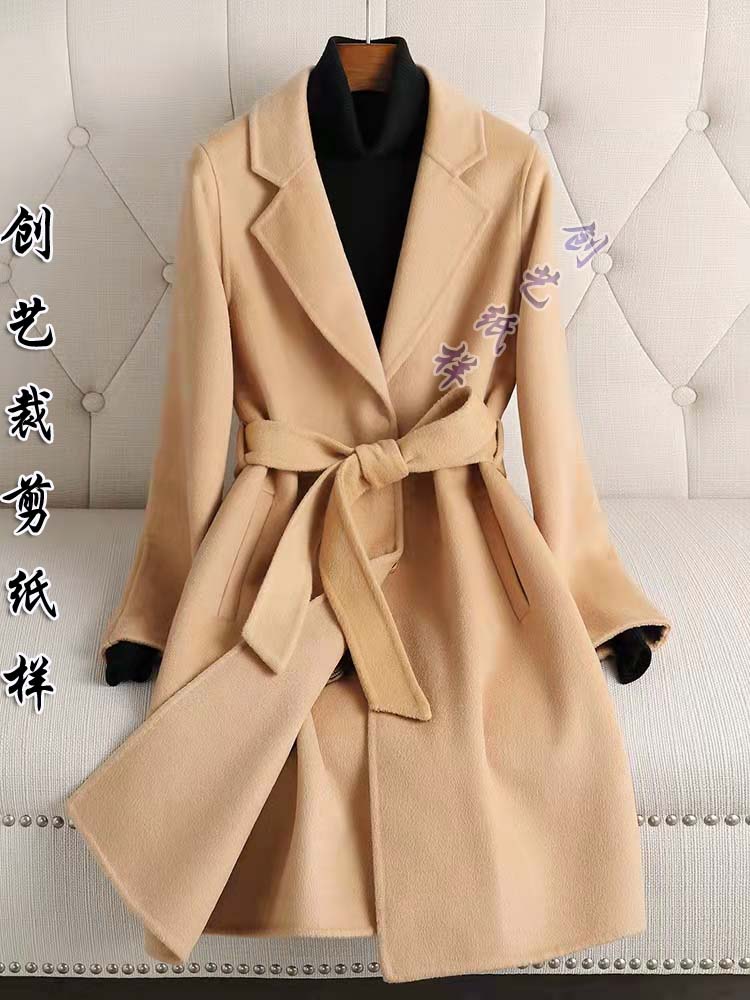 做衣服的Q263双面羊绒大衣女中长款秋冬新款修身毛呢外套裁剪纸样