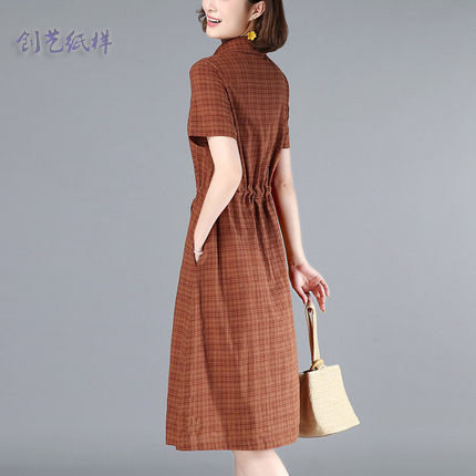1:1实样裁剪CX80连衣裙女装夏新款收腰衬衫裙短袖裙子纸样版纸 - 图1