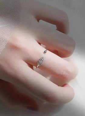 925银羽毛戒指女韩版时尚网红个性尾戒开口可调节少女心生日礼物
