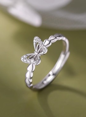 925银蝴蝶戒指女开口戒爆款高级感食指戒小众设计素圈