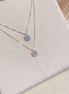 925银方钻项链轻奢小众设计感简约锆石锁骨链2023年新款女几何