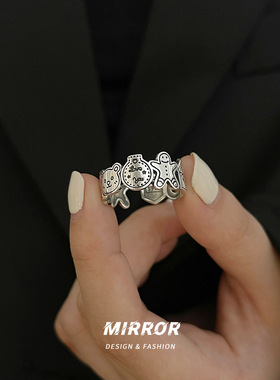 设计感涂鸦开口戒指925纯银复古