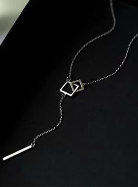几何方形流苏长款项链ins潮小众设计感锁骨链2024年夏