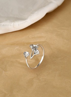 三生有幸银杏叶戒指女2023新款爆款轻奢食指戒小众设计精致开口戒