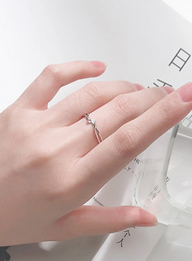 韩版镂空缠绕波浪学生双层戒指