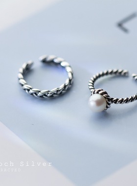 泰银戒指复古麻花开口民族风编织