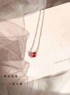 日韩风红色猫咪学生森系锁骨链