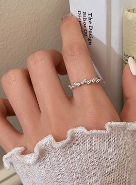 925银麦穗戒指轻奢高级感女开口戒素圈小众设计食指戒