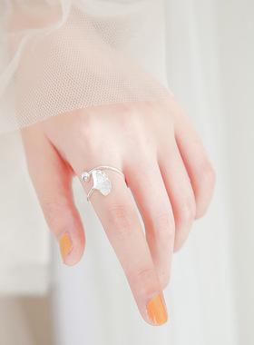 银杏叶ins潮风复古开口戒指