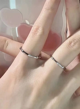 竹节戒指女2024年新款潮小众设计高级感青梅竹马情侣对戒可调节