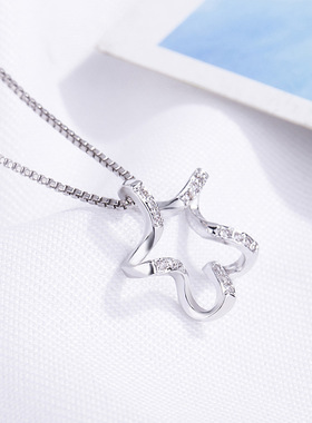 镂空五角星镶钻短款日韩风吊坠