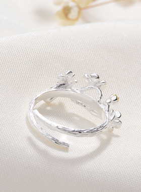 原创925纯银戒指文艺梅花学生