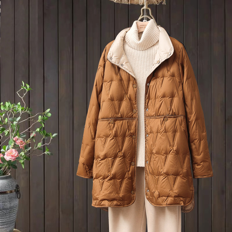 双面轻薄羽绒服女2025新款冬季中长款大码200斤小个子中老年外套