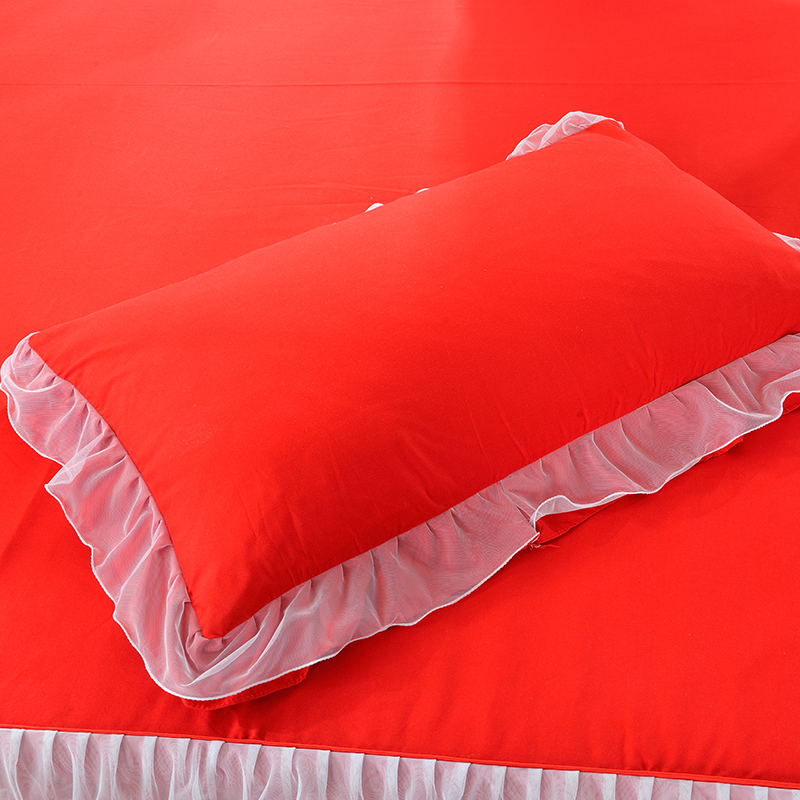 公主风蕾丝花边床裙款四件套韩式大红婚庆单双人被套床品1.5/1.8m