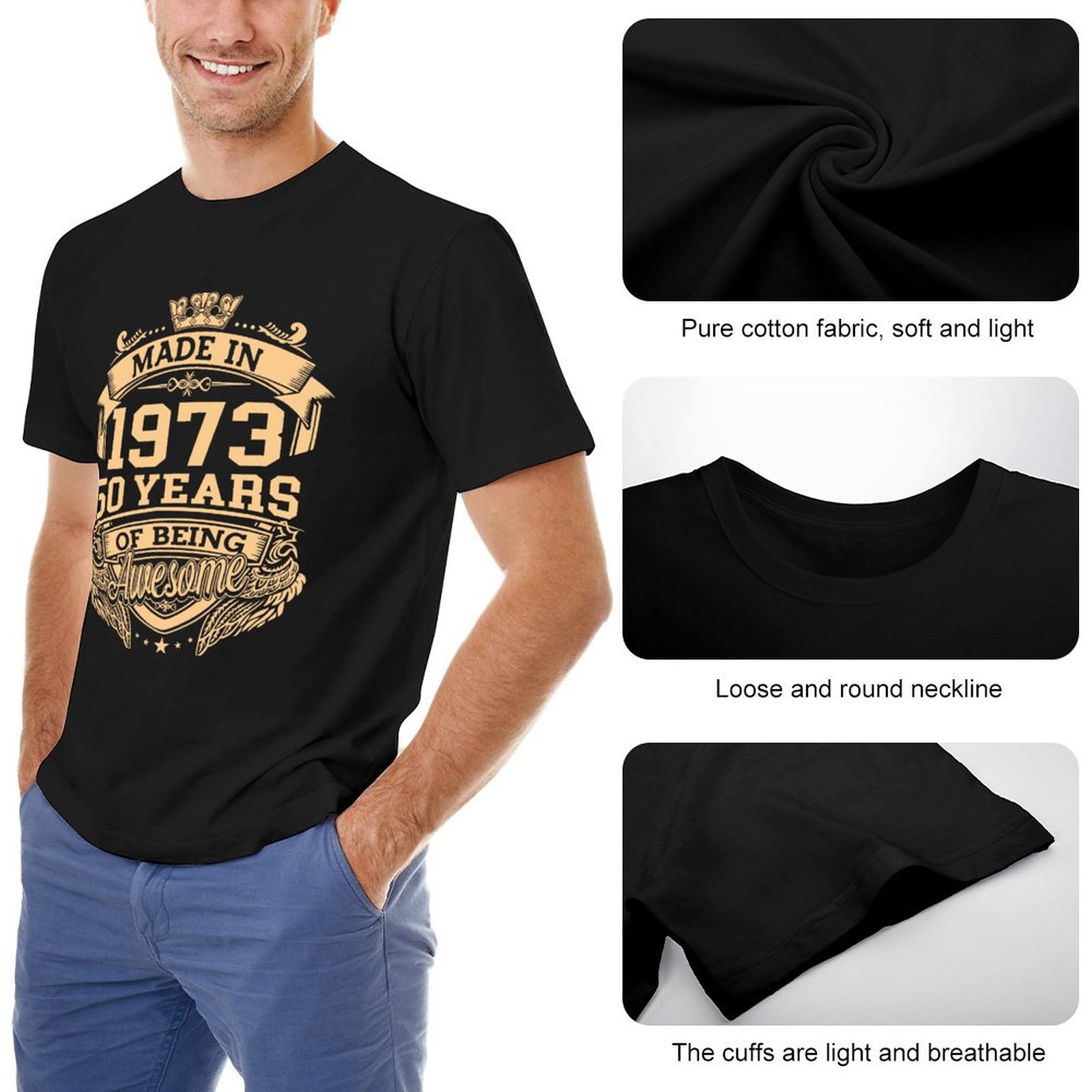 100% Cotton Made In 1973 50 Years Of Being Awesome 50th Birt-图3