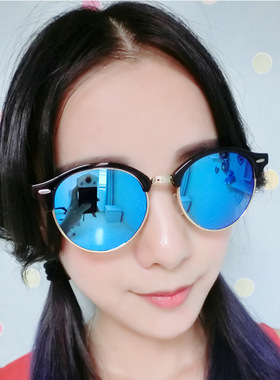 欧美复古男潮半框眼镜彩膜女士