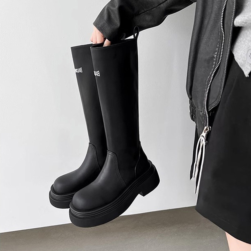 法式字母骑士靴女秋冬厚底真皮高筒靴显瘦长筒靴平口长靴瘦瘦靴,淘宝优惠券,粉丝福利购,淘宝优惠卷