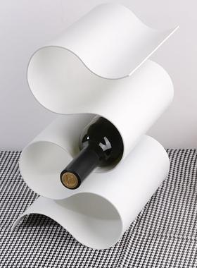 创意抽象形红酒架金属摆件黑色北欧清新家居装饰摆件酒架摆件