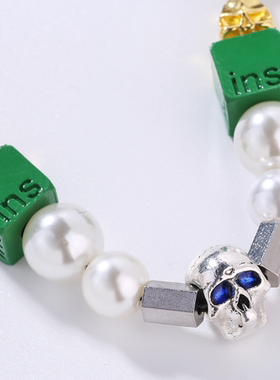 国潮明星同款蓝色笑脸链限定骷髅