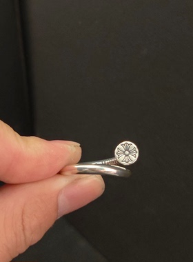 CH克罗伈925银平头钉子戒指情侣欧美朋克个性复古做旧男女款指环