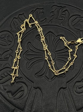 CH克罗伈泰银字母麻花珍珠圆珠单链复古做旧男女款潮锁骨毛卫衣链