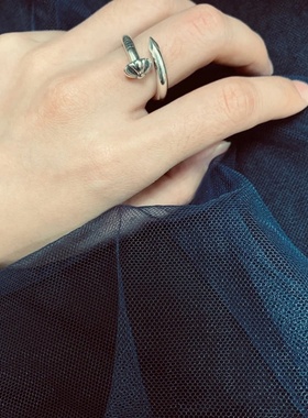 CH克罗伈925通体银凸头钉子情侣戒指欧美朋克嘻哈个性开口潮指环