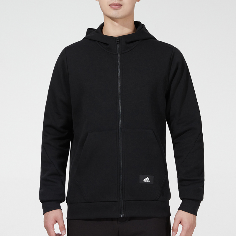 Adidas阿迪达斯男装外套秋季新款针织黑色连帽运动休闲服HA1416-图1