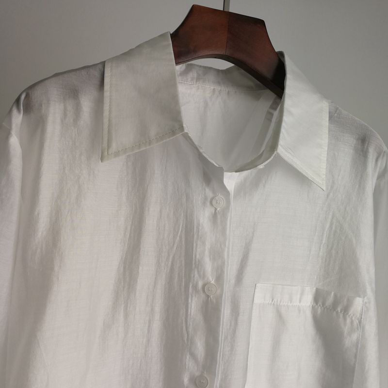 白色开叉天丝衬衫女夏季宽松薄款高级感小衫垂感防晒衬衣上衣8925 - 图2
