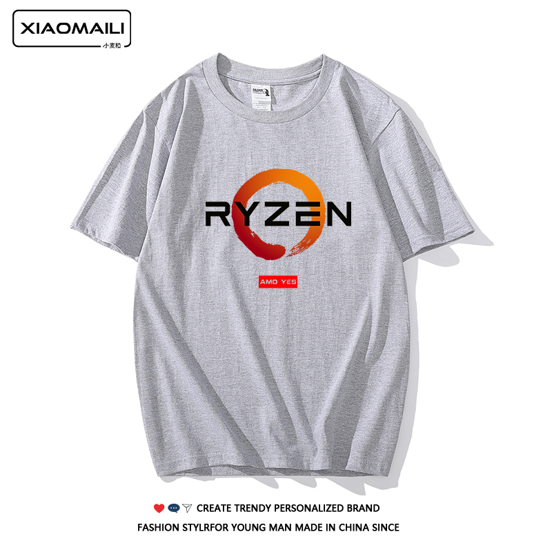 AMD RYZEN锐龙线程撕裂者夏季纯棉圆领短袖T恤极客信仰上衣半袖衫 - 图0