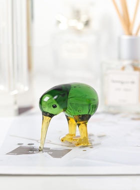 外贸出口琉璃长嘴无翼几维鸟时尚网红水晶玻璃小鸟桌面装饰品摆件