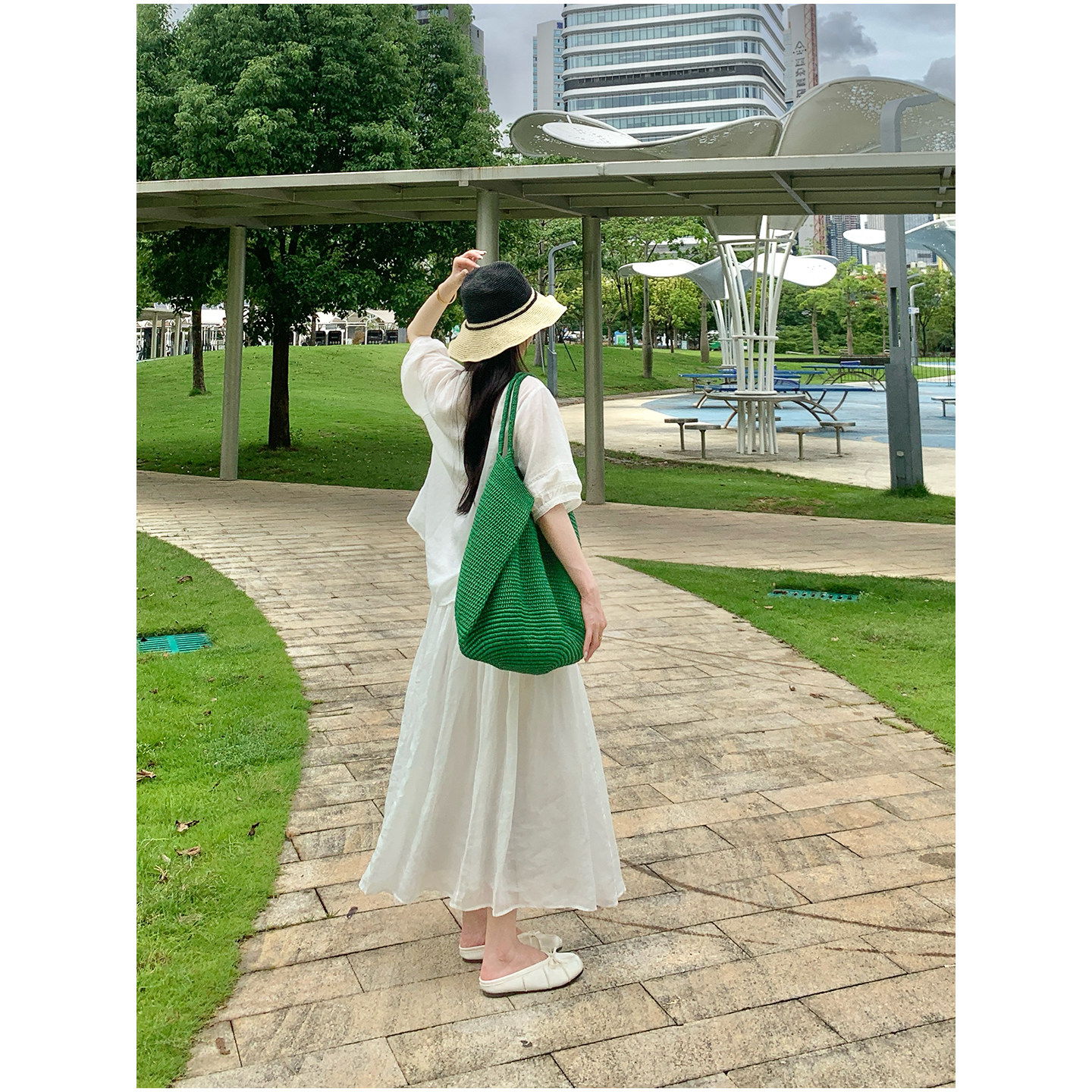 【颖颖家】灵动飘逸，仙气儿十足~苎麻松紧腰抽绳压褶半裙 W2460