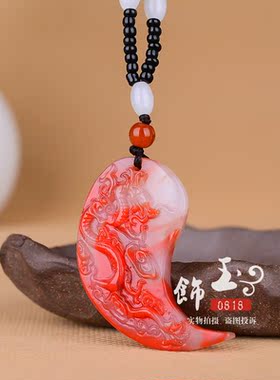 天然和田玉龙凤吊坠男女花色玉龙凤挂件一对牌子情侣鸡血玉佩信物