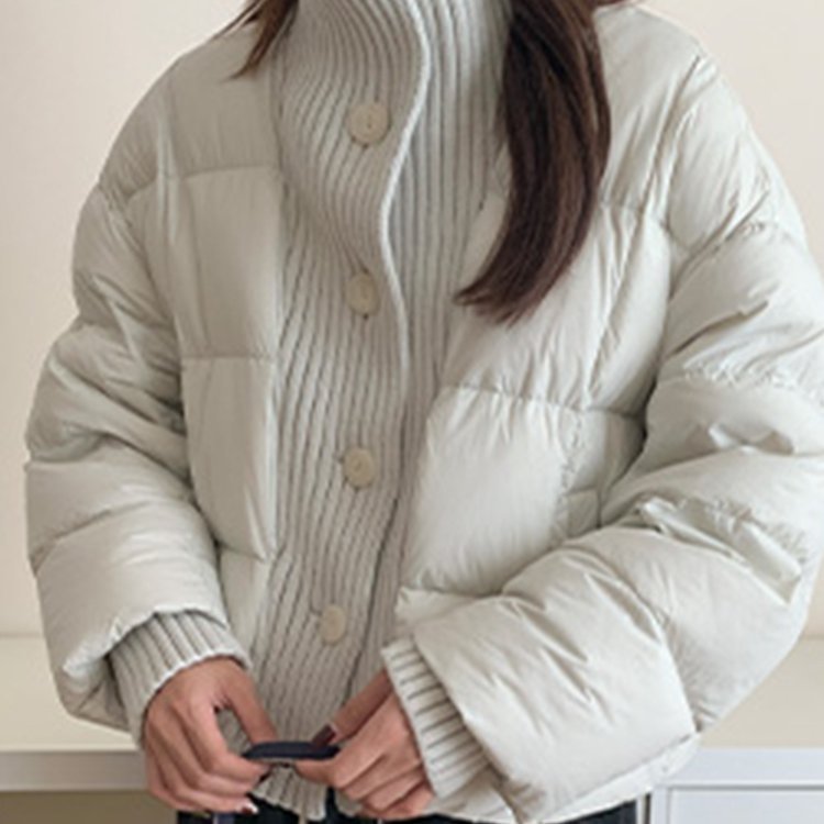 法式感针织拼接短款棉服女装设计感加厚面包服洋气外套冬季,淘宝优惠券,粉丝福利购,淘宝优惠卷