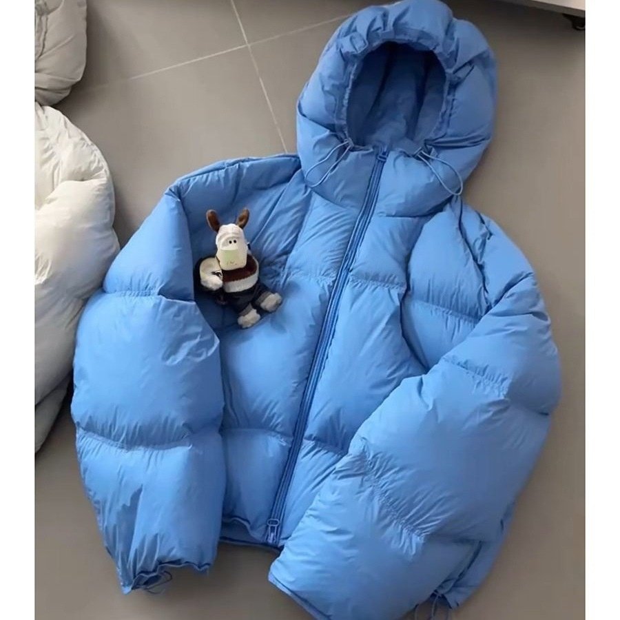 2026冬季新款百搭蓝色连帽泡芙棉服外套女短款加厚保暖廓形面包服,淘宝优惠券,粉丝福利购,淘宝优惠卷