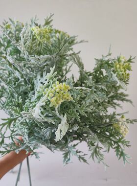 仿真银叶菊 植绒高档叶材 仿真迷迭香 diy仿真花束装饰拍摄道具