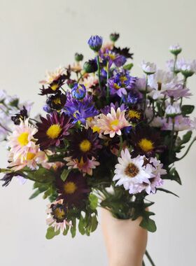 仿真花高级感逼真盛夏紫色小雏菊清新客厅摆设插花花束装饰花绢花