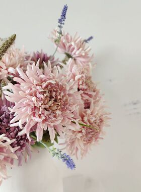 美式油画高仿真多头大丽花客厅餐桌茶几插花装饰绢花假花摄影道具