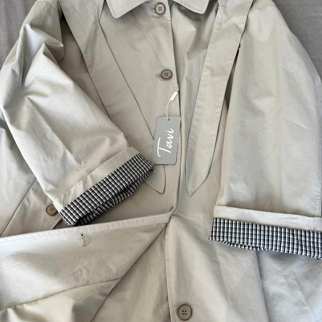 Tavi Korean Japanese style British style mid-length windbreaker for women