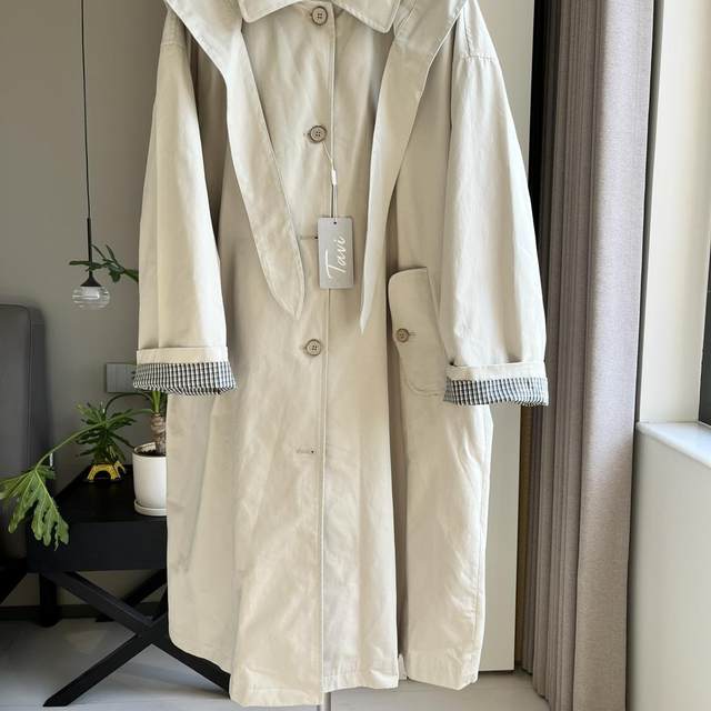 Tavi Korean Japanese style British style mid-length windbreaker for women