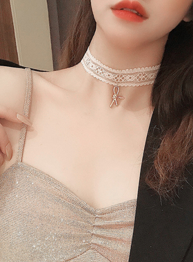 蕾丝短款颈链百搭金属吊坠