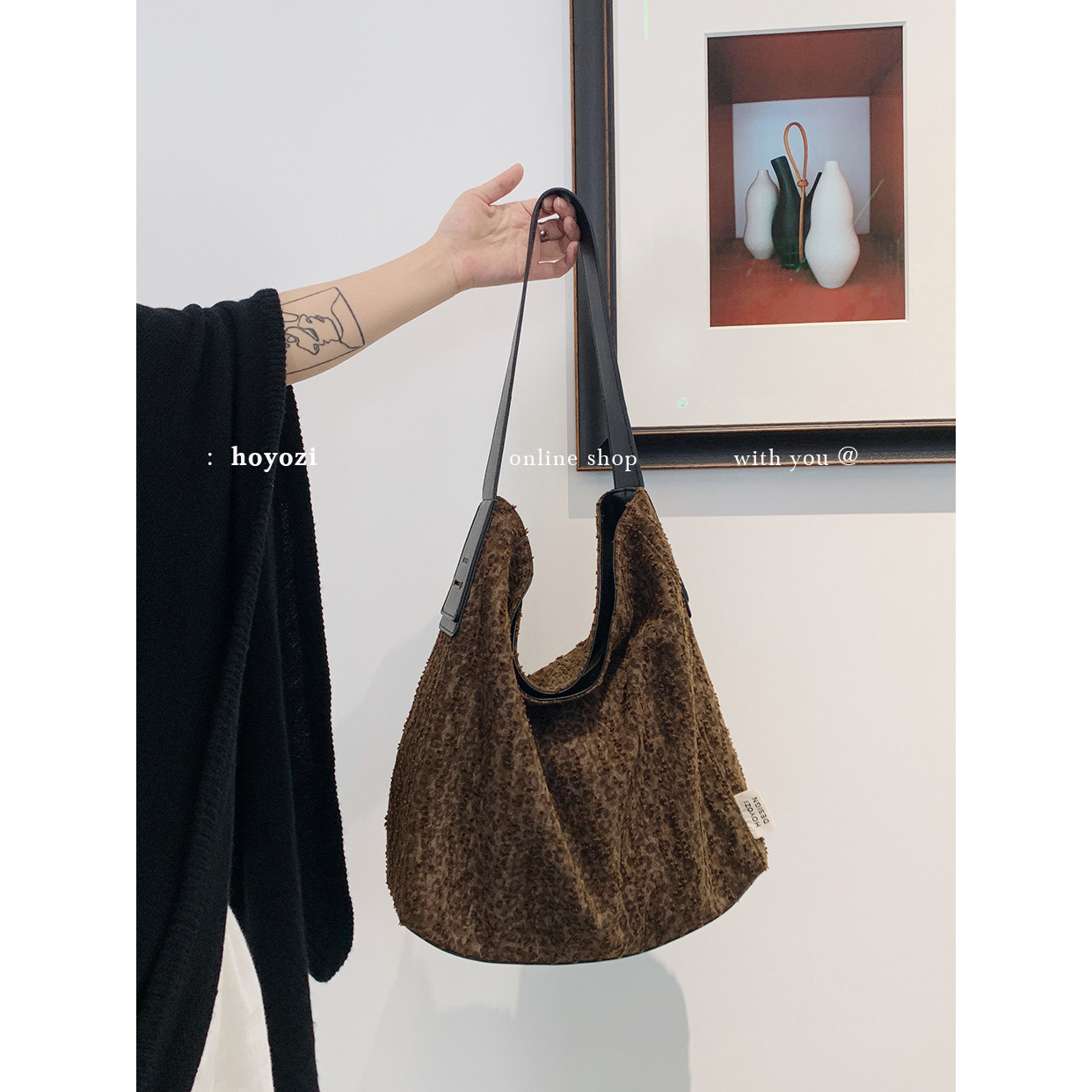 【小优家包包】HOYOZI真皮豹纹帆布单肩大包包女2025秋新款托特,淘宝优惠券,粉丝福利购,淘宝优惠卷