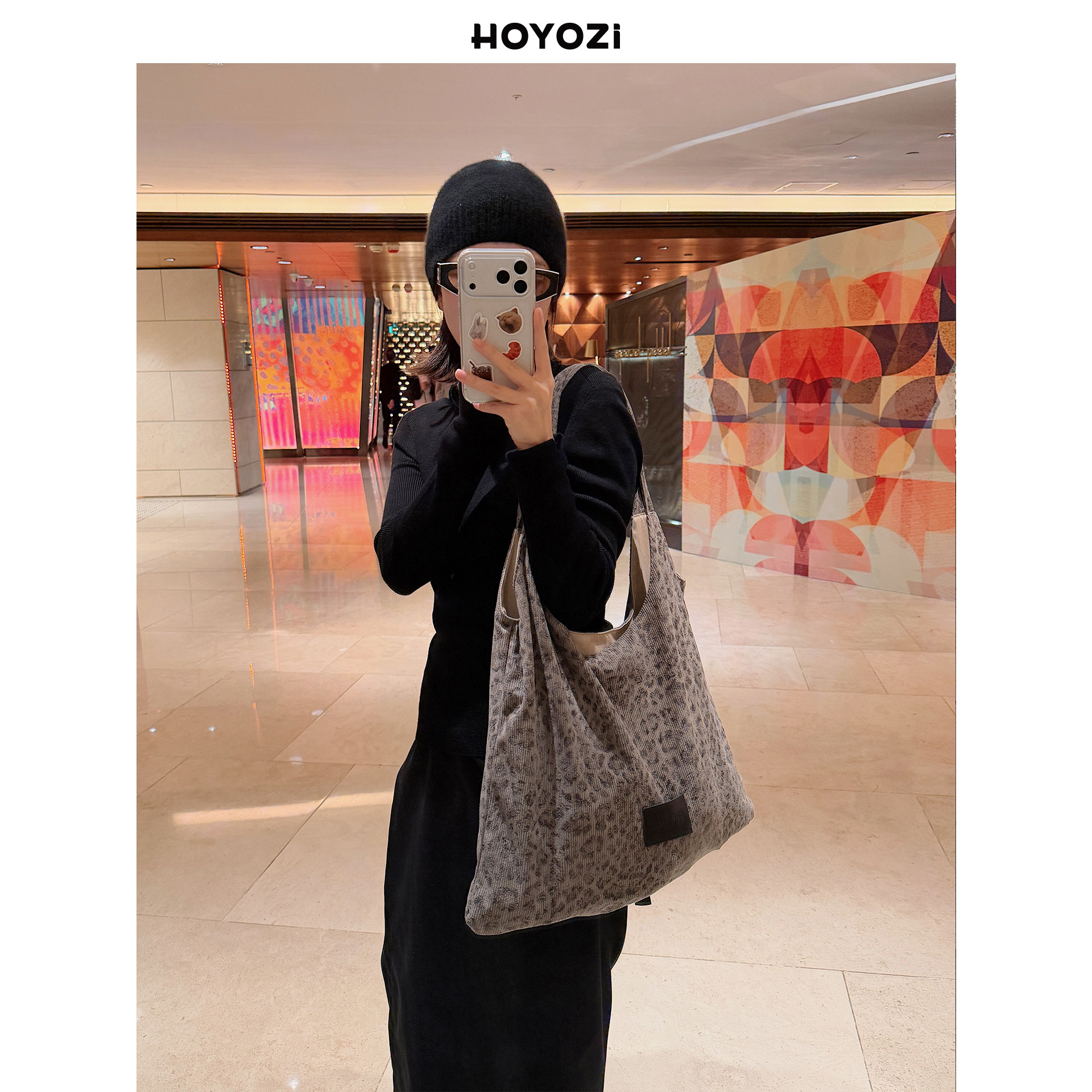 【小优家包包】HOYOZI原创灰色豹纹帆布包包女式2025新款单肩慵懒,淘宝优惠券,粉丝福利购,淘宝优惠卷