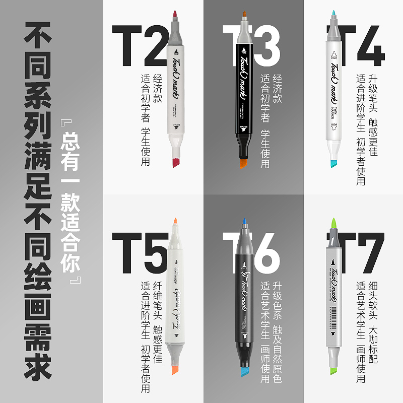 正版Touchmark马克笔学生美术专用套装80色动漫60色双头36色48色 - 图0